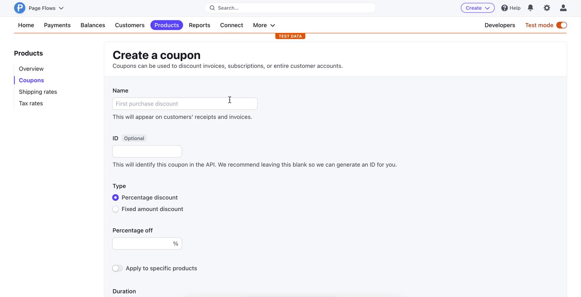 Creating a discount code screenshot