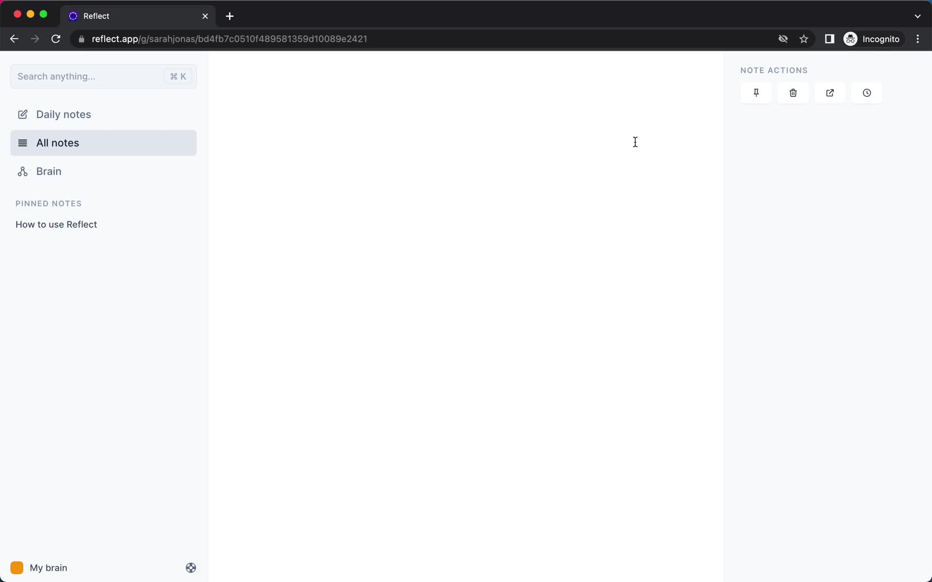 Screenshot of Create note on Creating a document on Reflect user flow