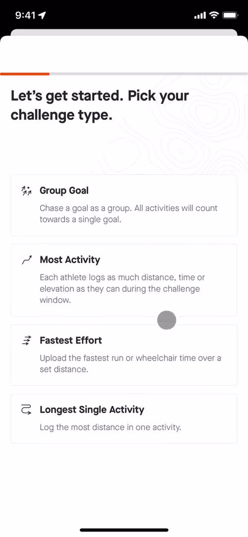 Screenshot of Select type on Creating a group on Strava user flow