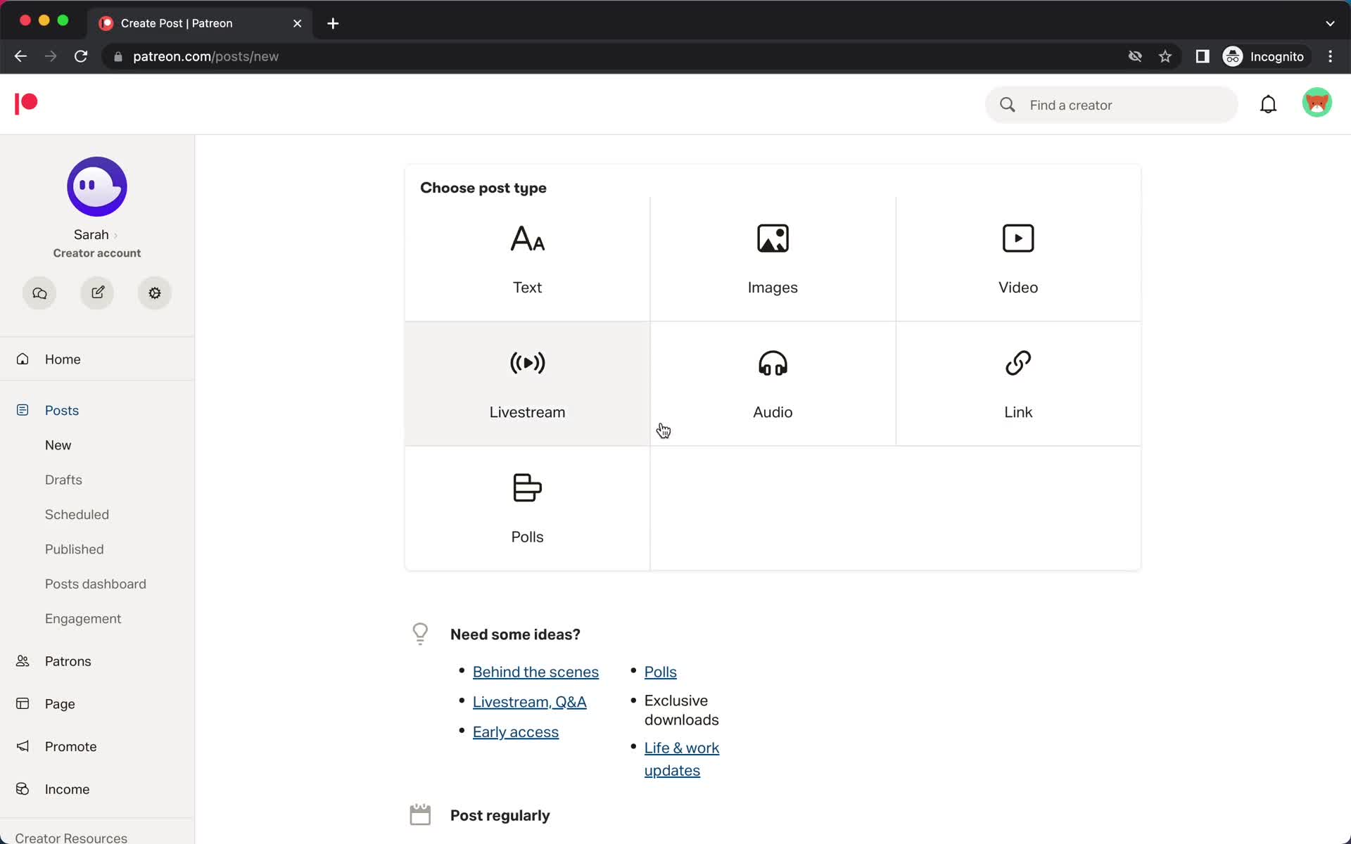 Creating a post screenshot