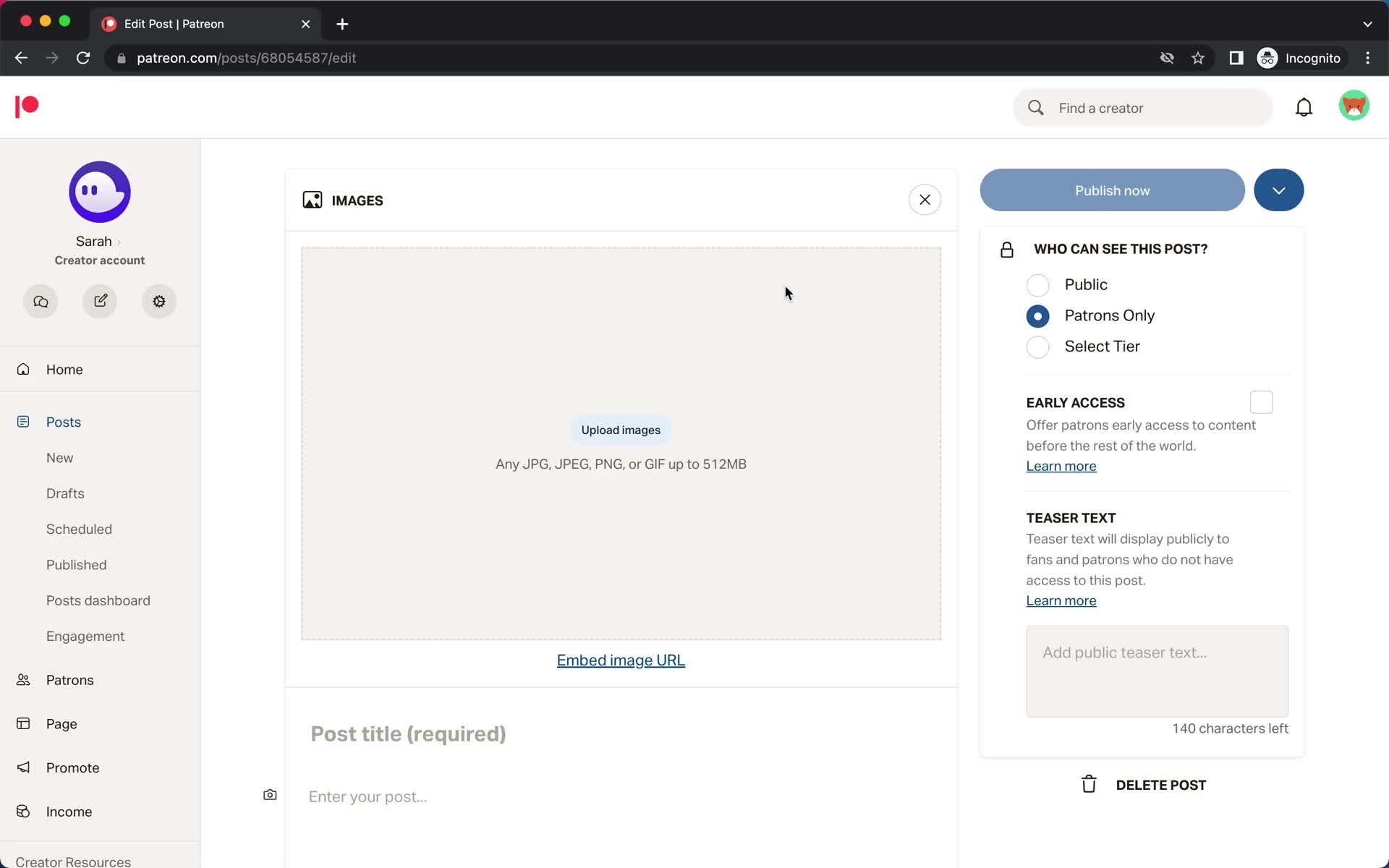 Creating a post screenshot