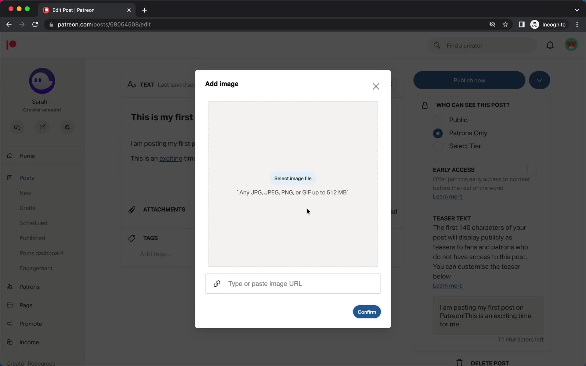 Creating a post screenshot