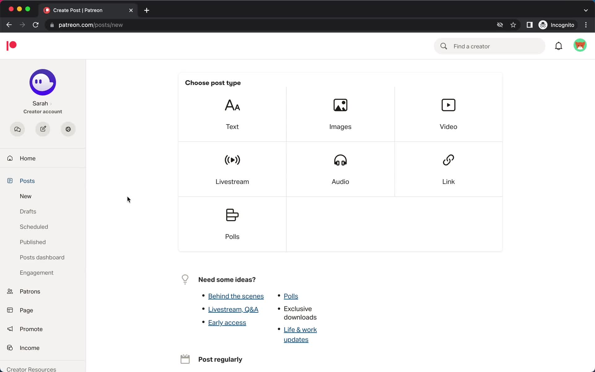 Creating a post screenshot