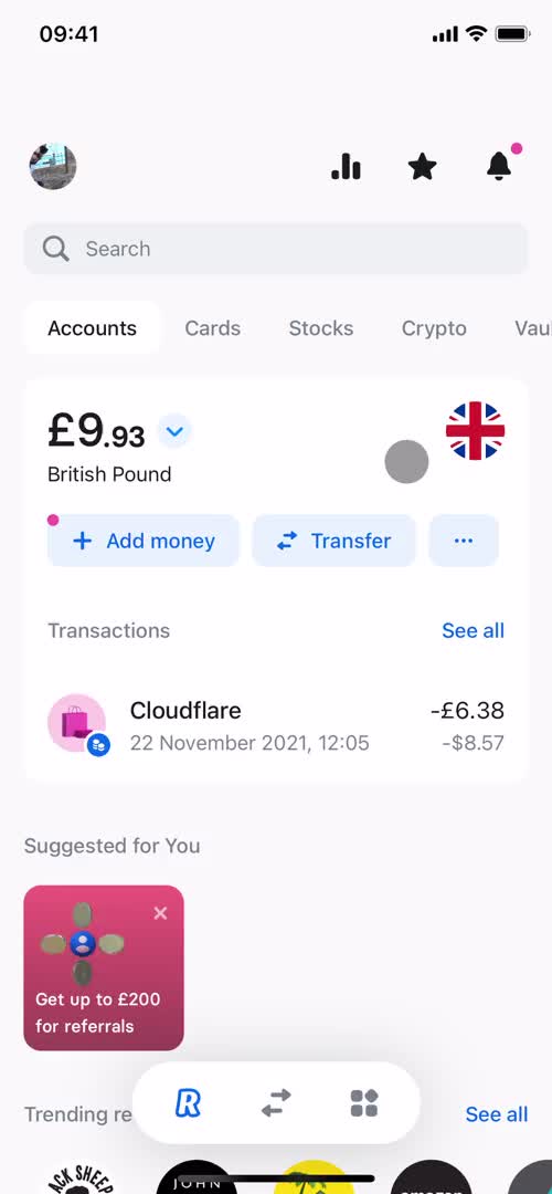 Screenshot of Home on Creating a budget on Revolut user flow