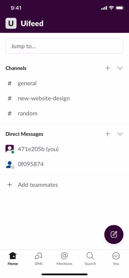 Screenshot of Home on Creating a channel on Slack user flow
