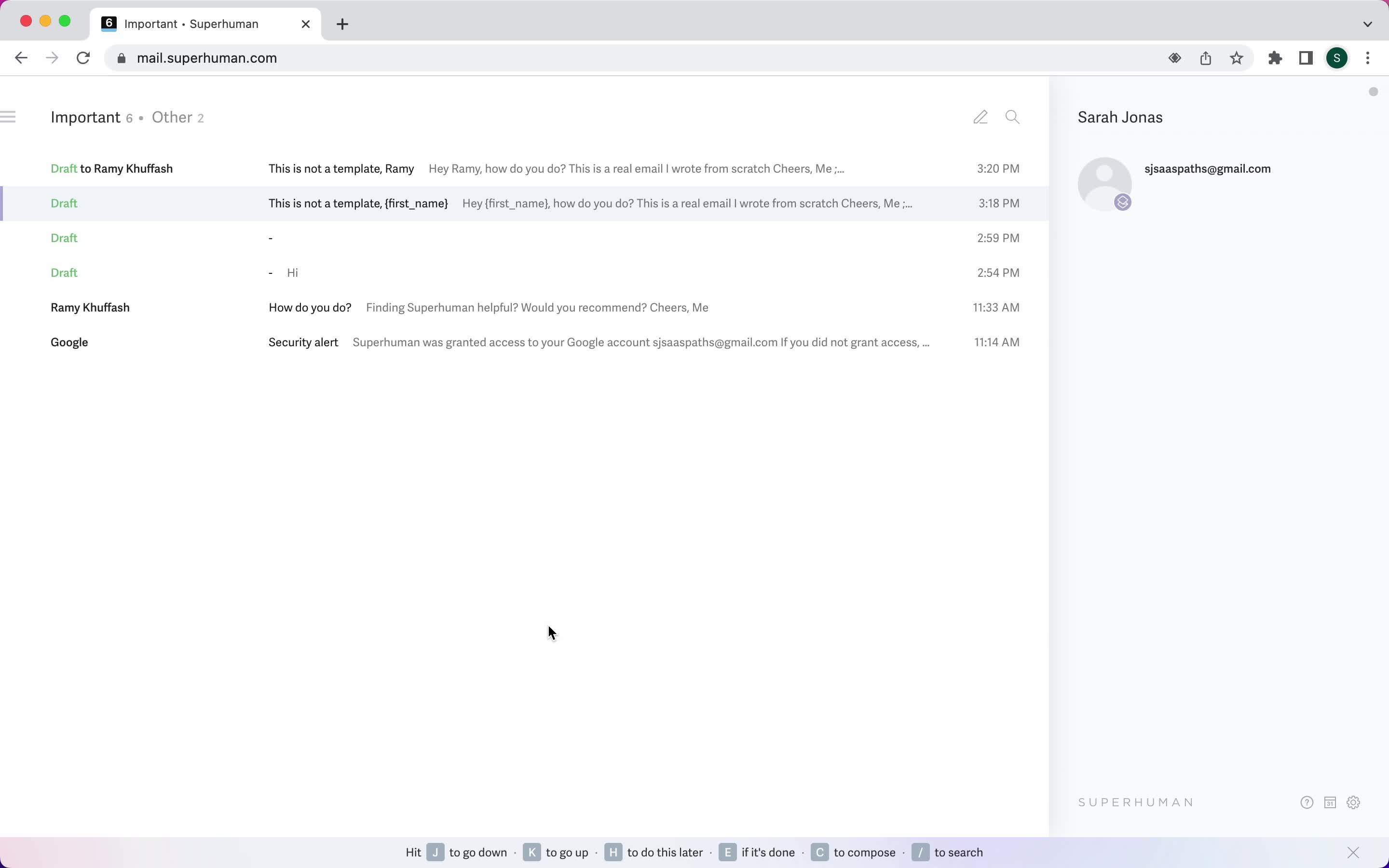 Screenshot of Inbox on Creating an event on Superhuman user flow