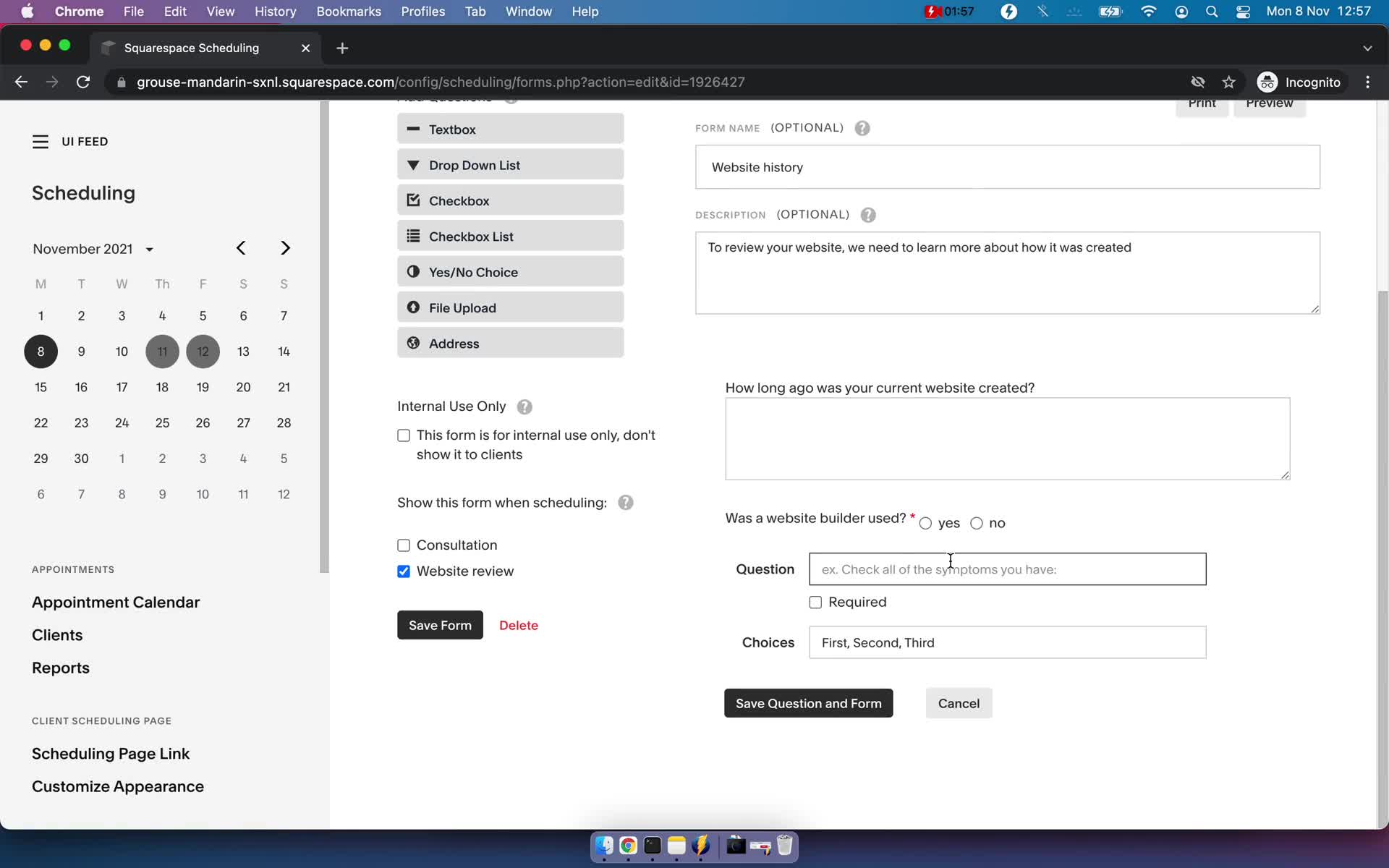 Creating a form screenshot