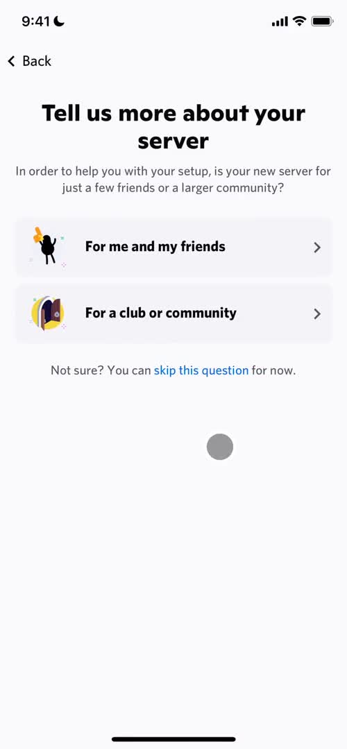 Screenshot of Select type on Creating a group on Discord user flow
