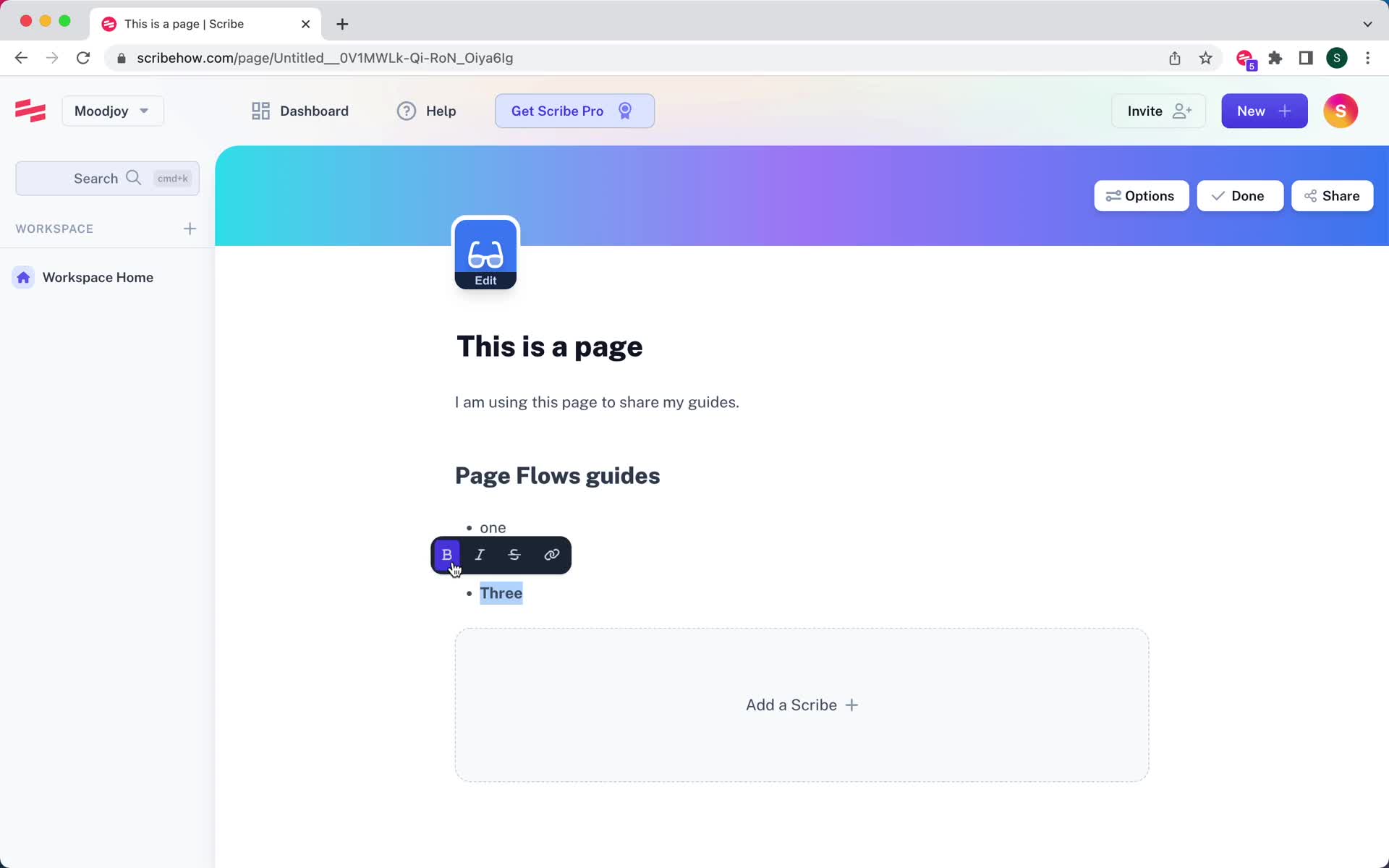 Creating a page on Scribe video thumbnail