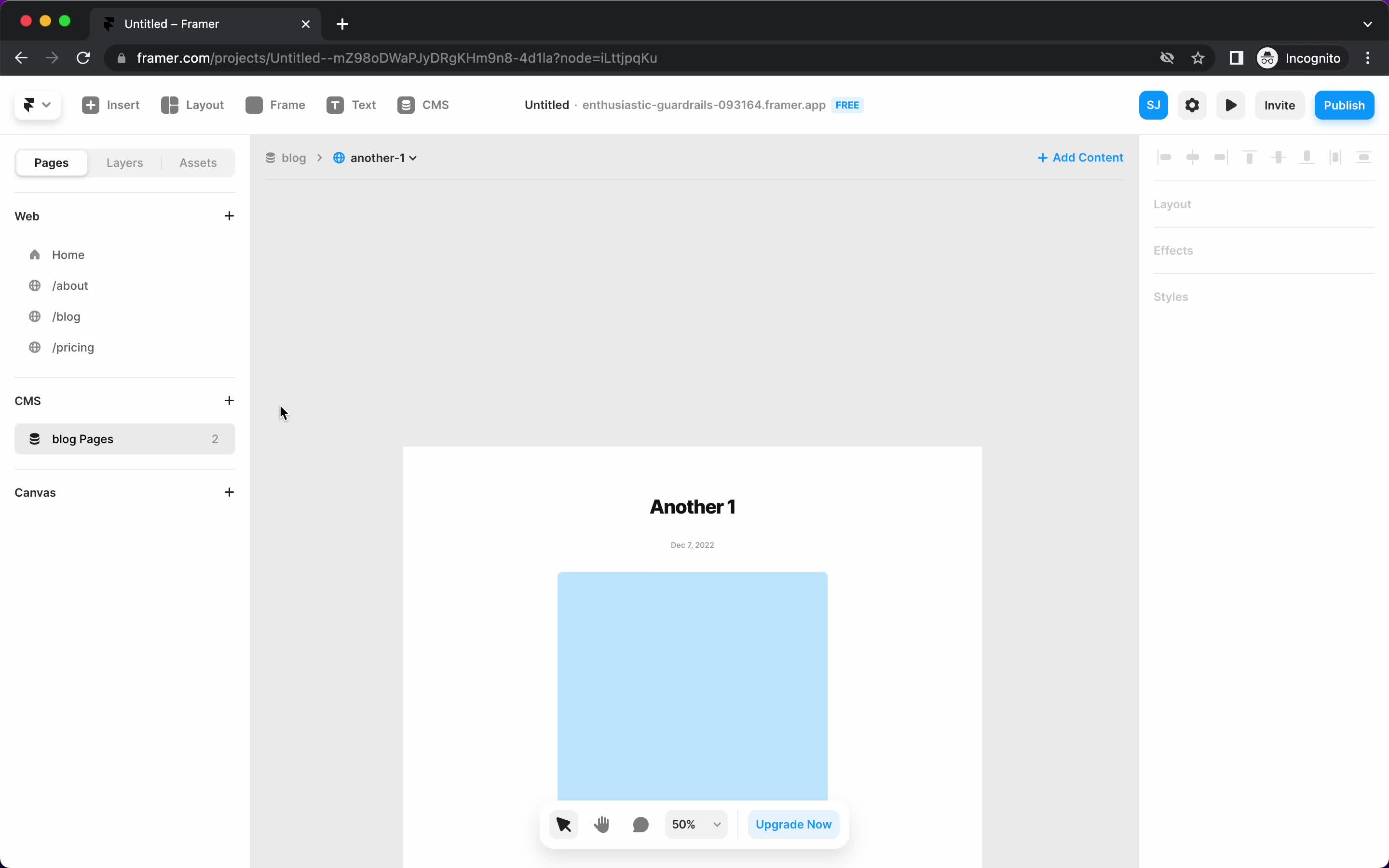 Screenshot of Editor on Creating a post on Framer user flow
