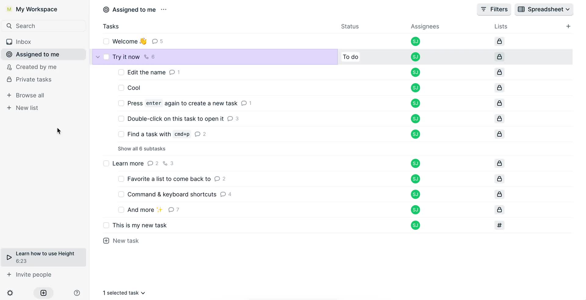 Screenshot of Tasks on Creating a project on Height user flow