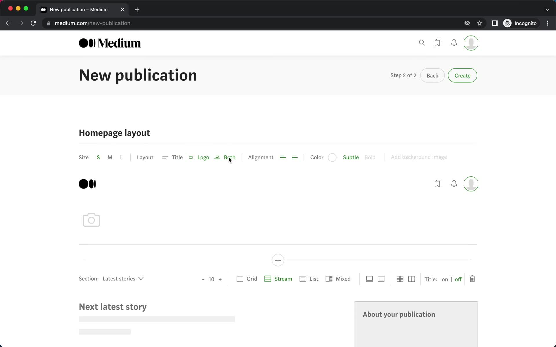 Creating a publication screenshot