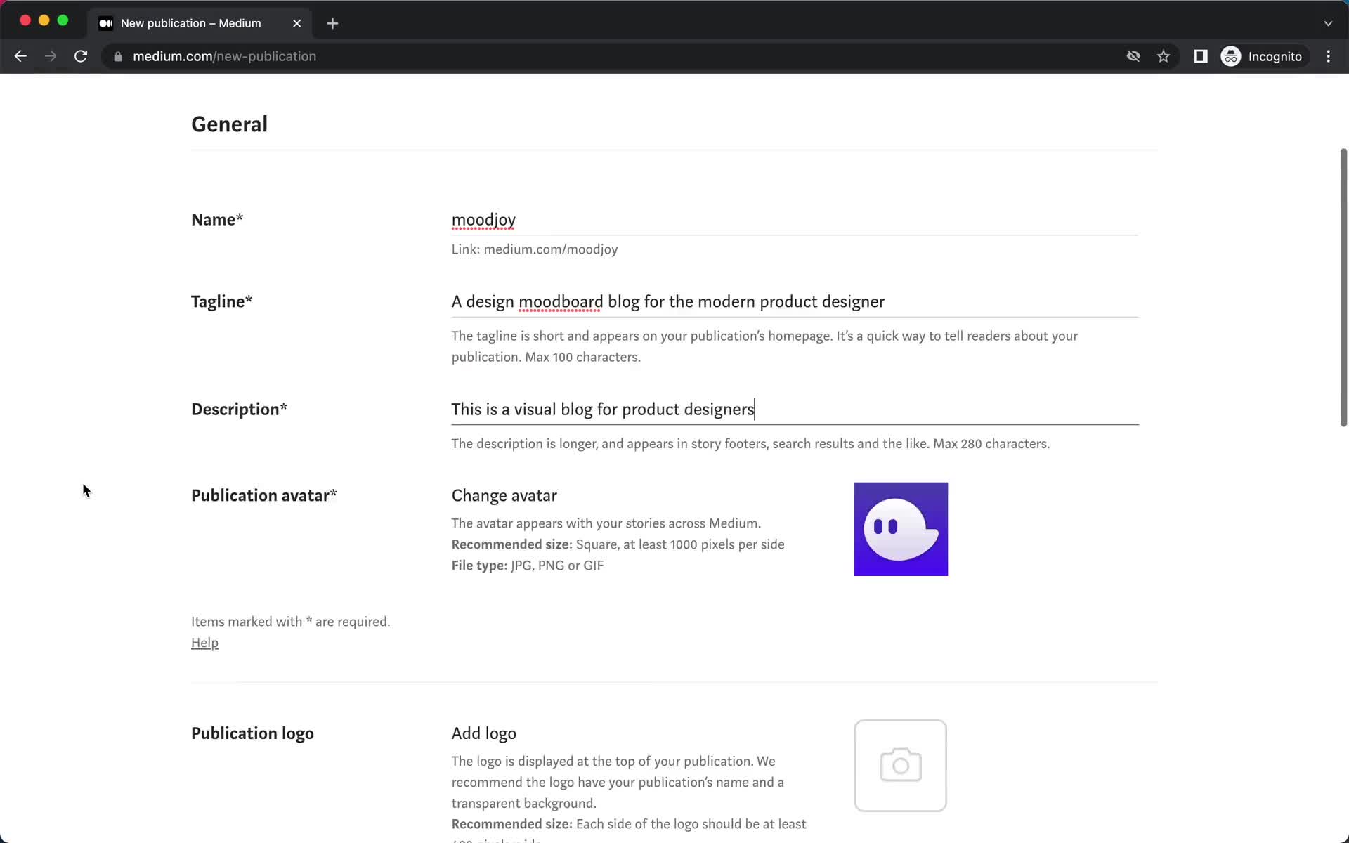 Creating a publication screenshot