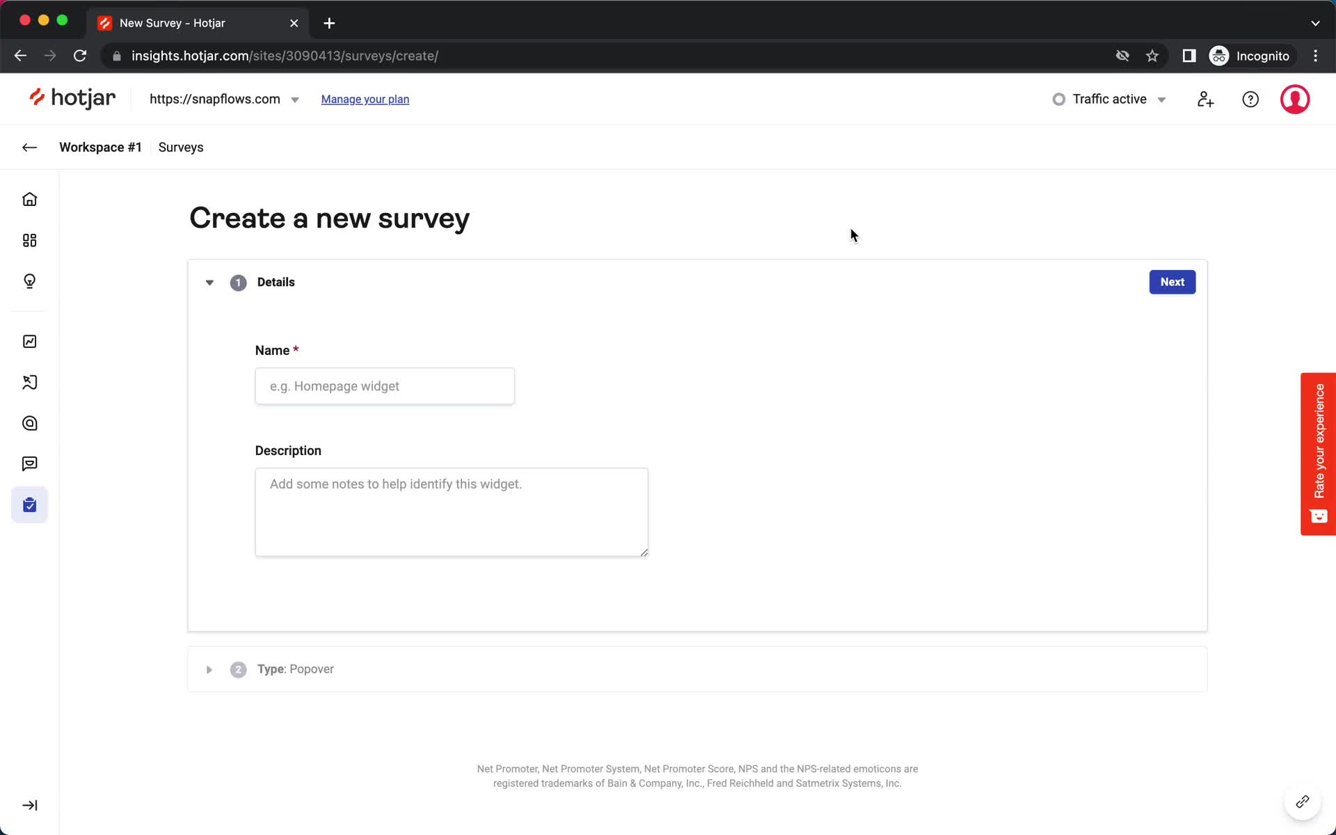 Creating a survey screenshot