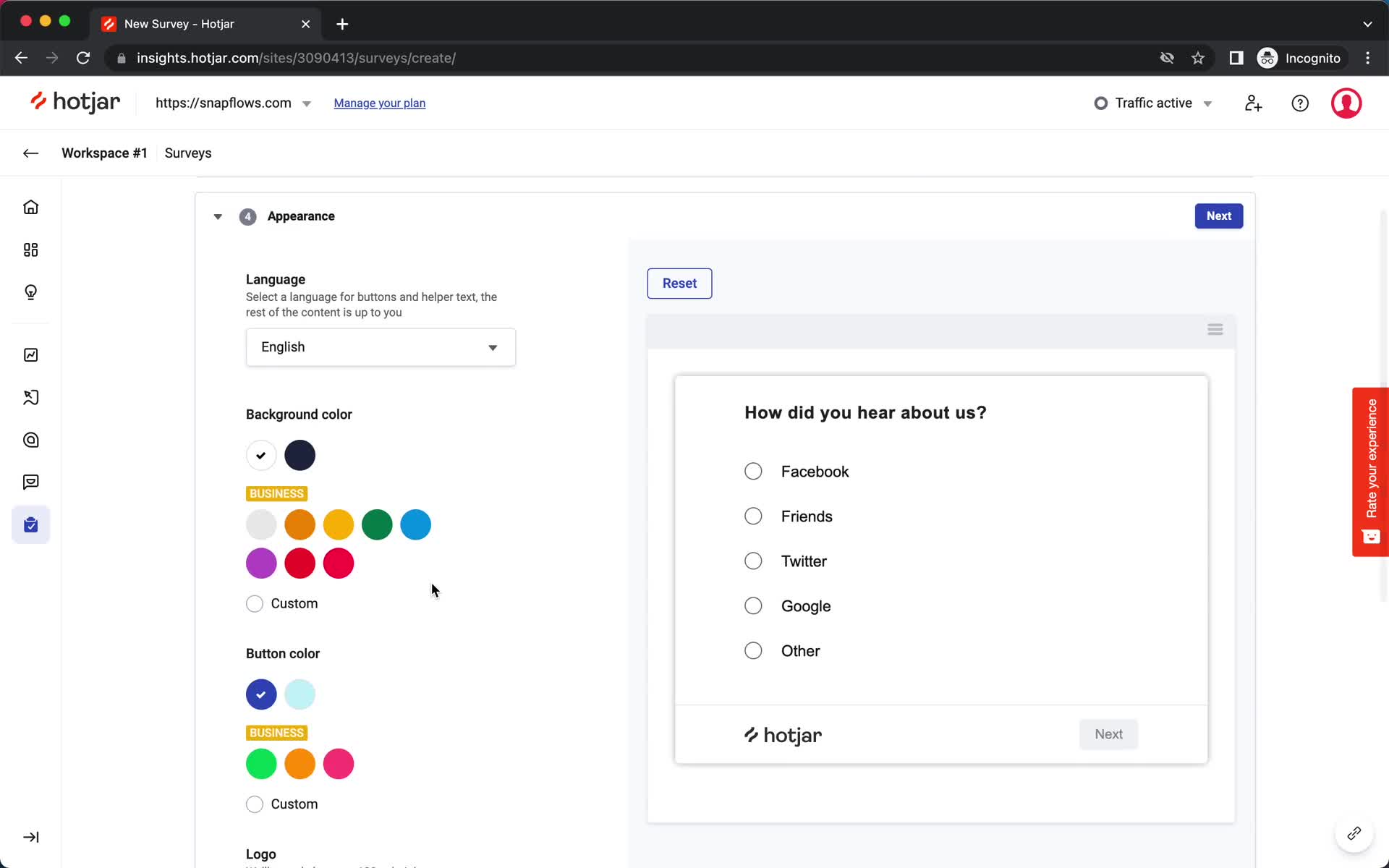 Creating a survey screenshot