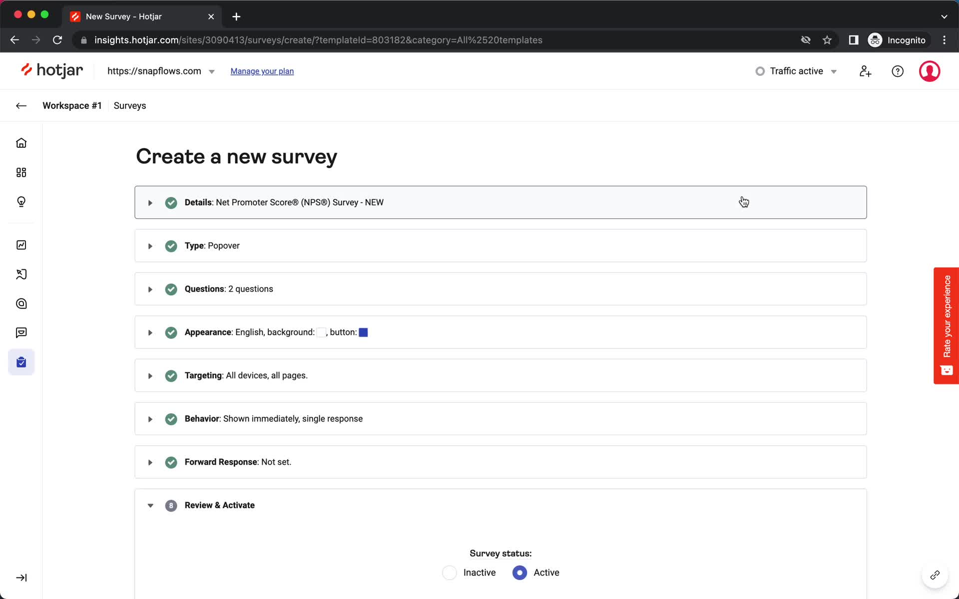 Creating a survey screenshot