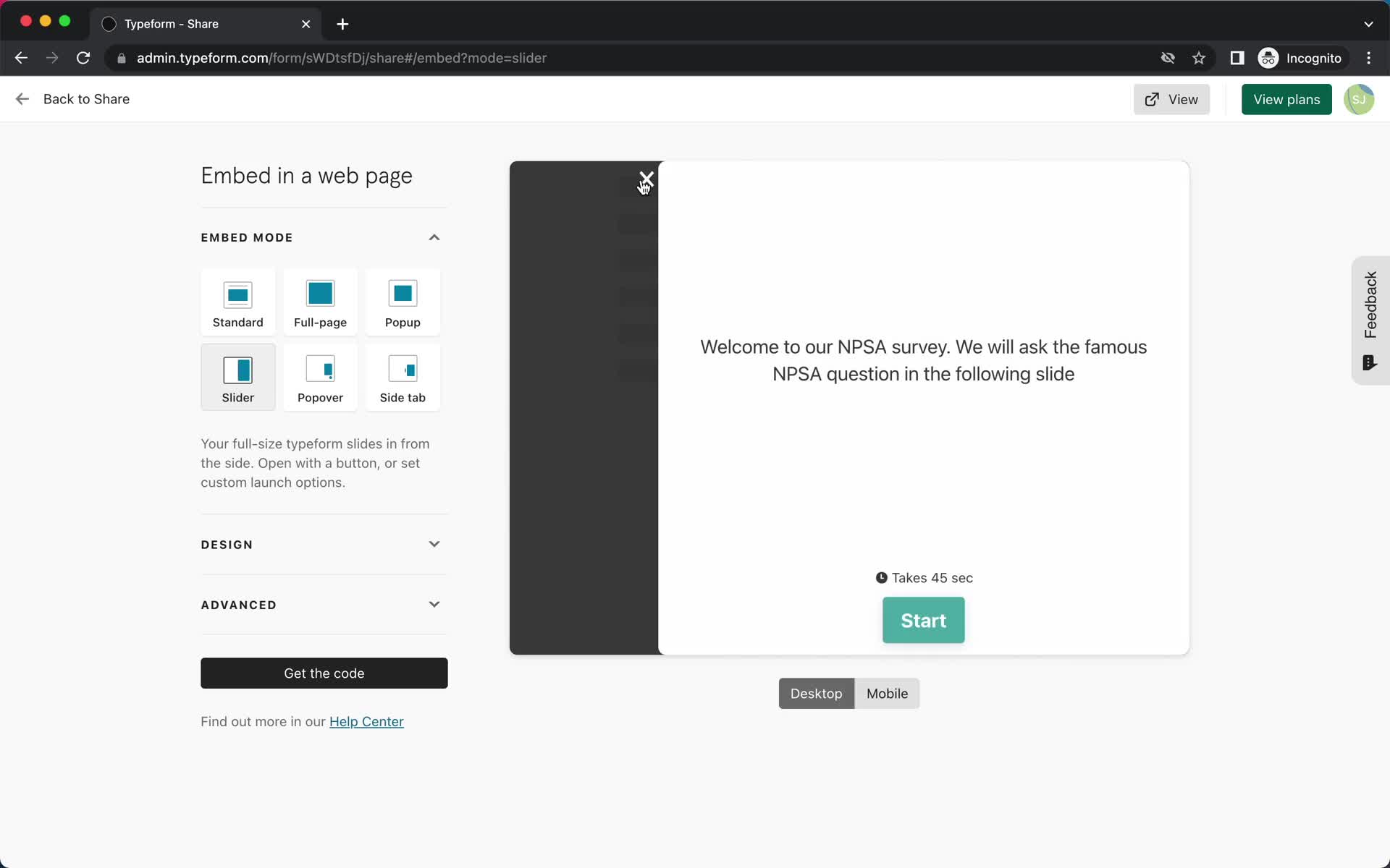 Creating a form screenshot