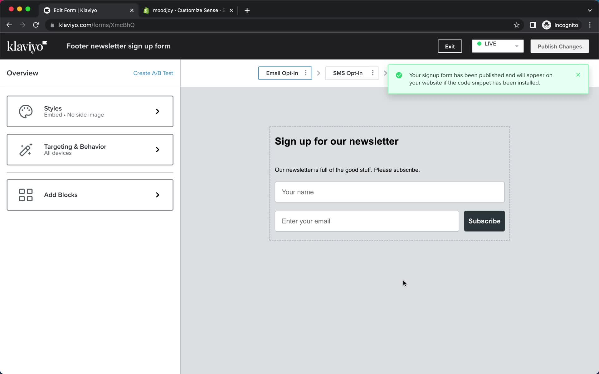 Creating a form screenshot