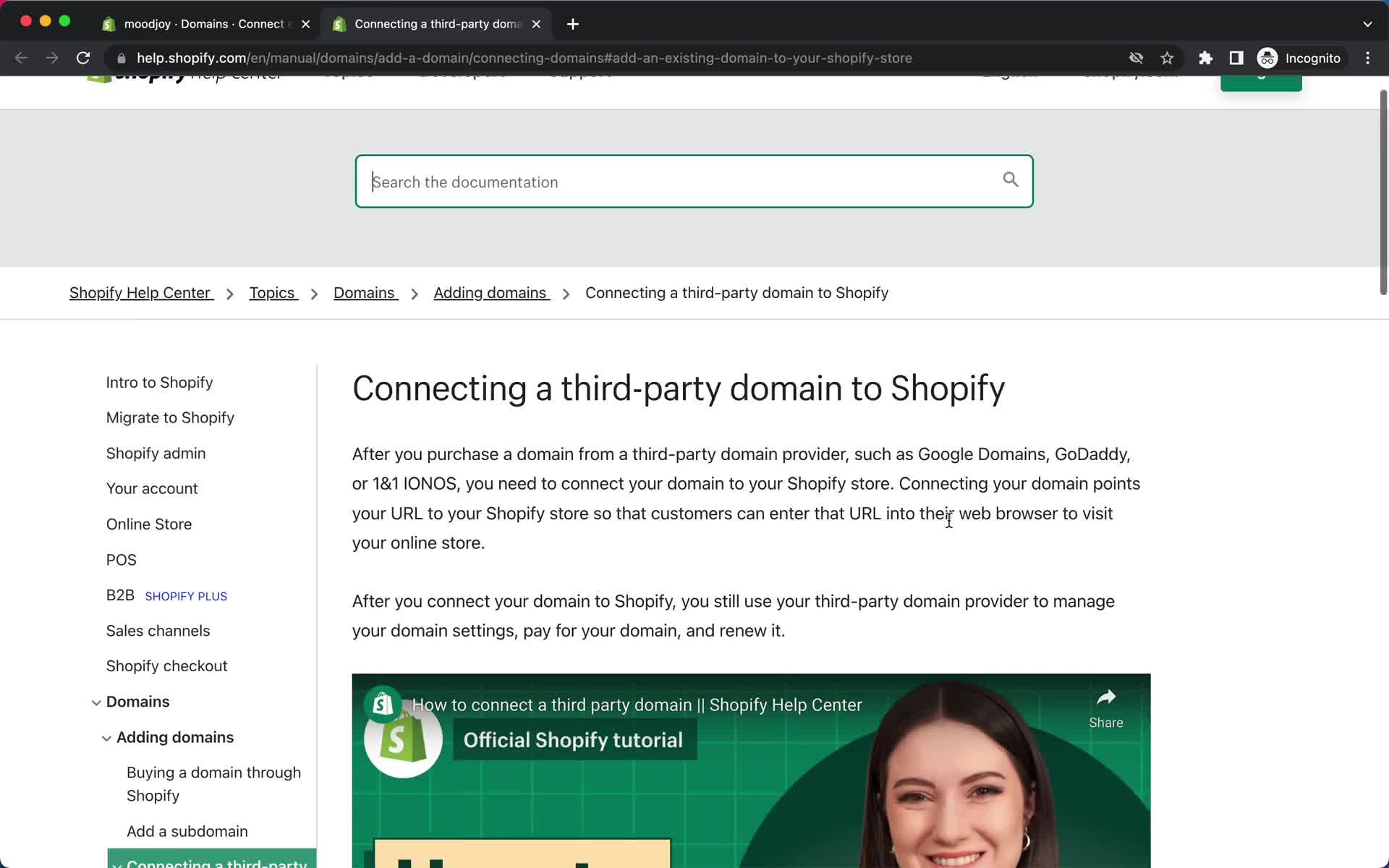 Adding a custom domain on Shopify video thumbnail