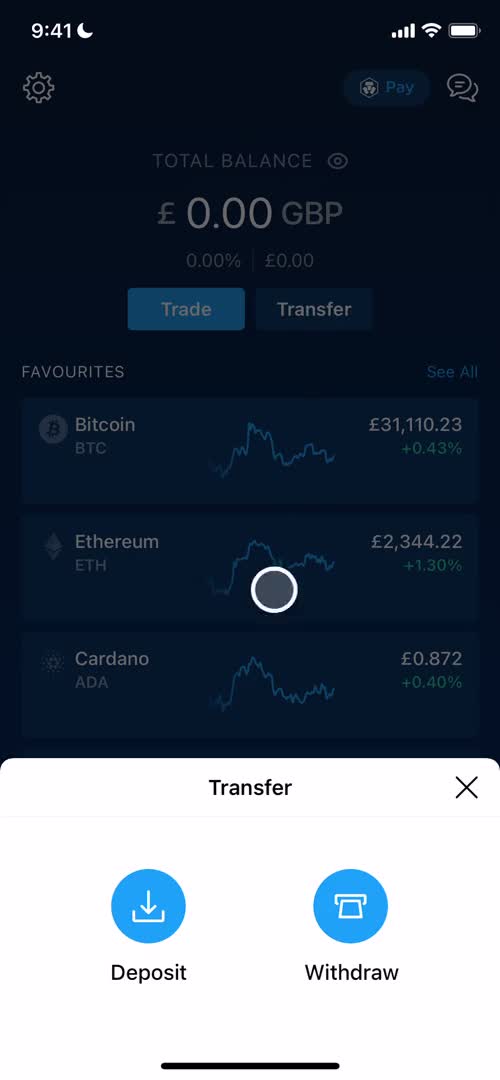 Screenshot of Transfer on Depositing funds on Crypto.com user flow