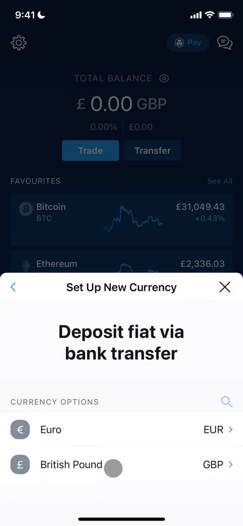 Depositing funds screenshot