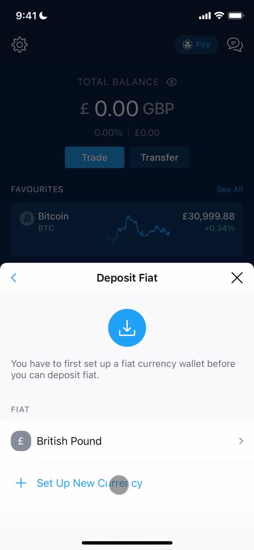 Depositing funds screenshot