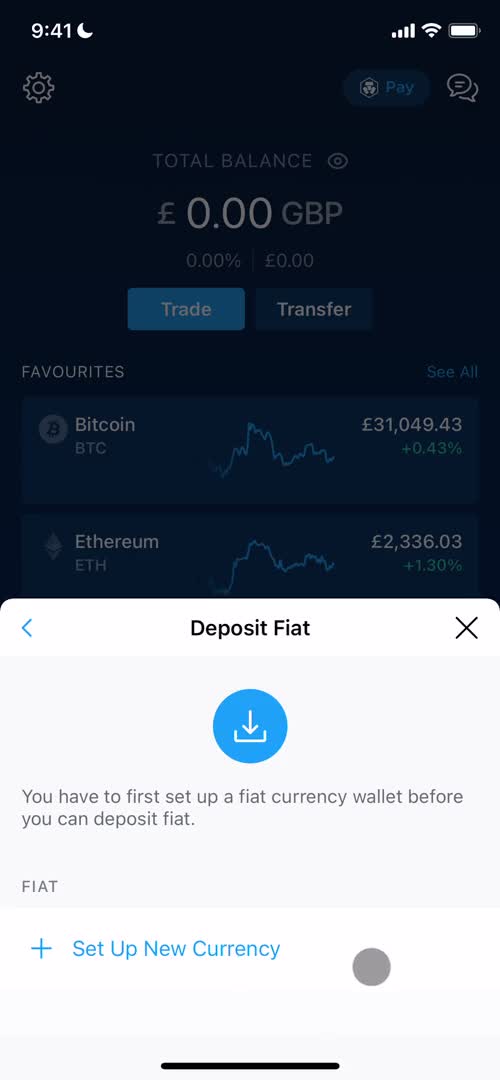 Depositing funds screenshot