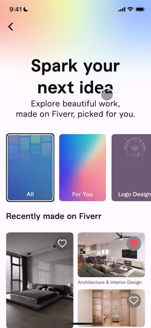 Screenshot of Explore on Discovering content on Fiverr user flow