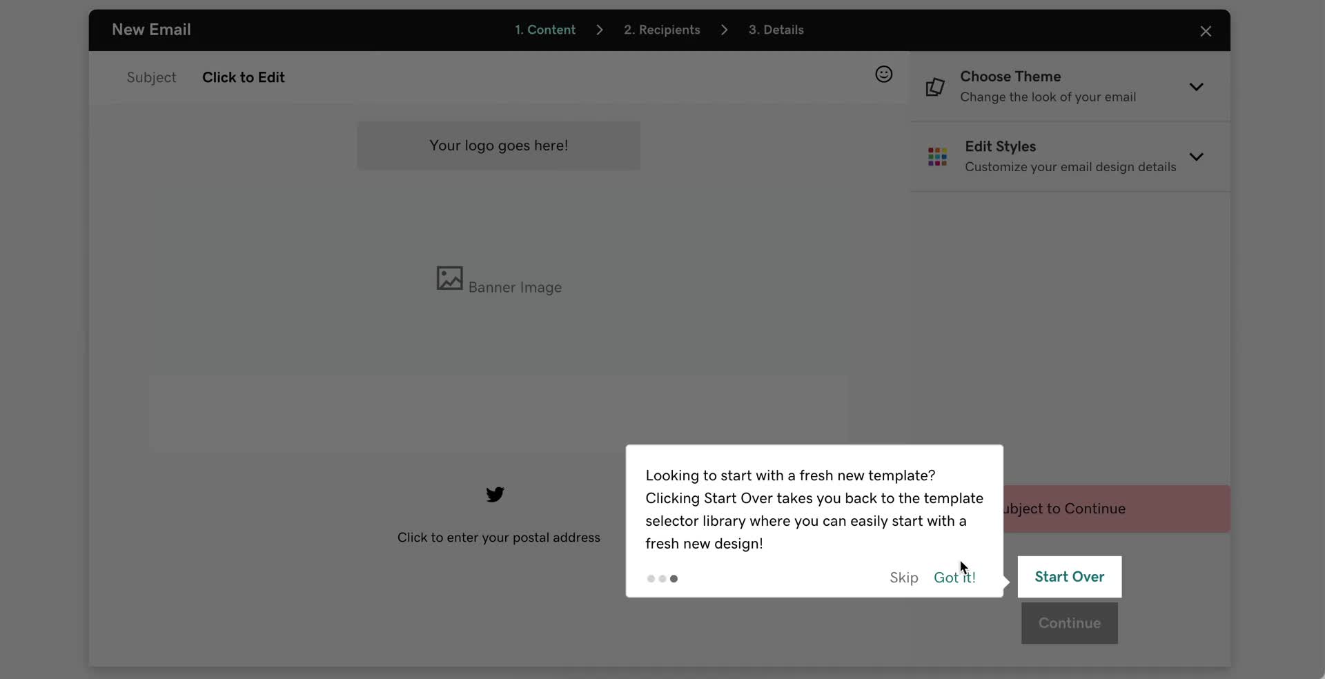 Creating an email campaign screenshot