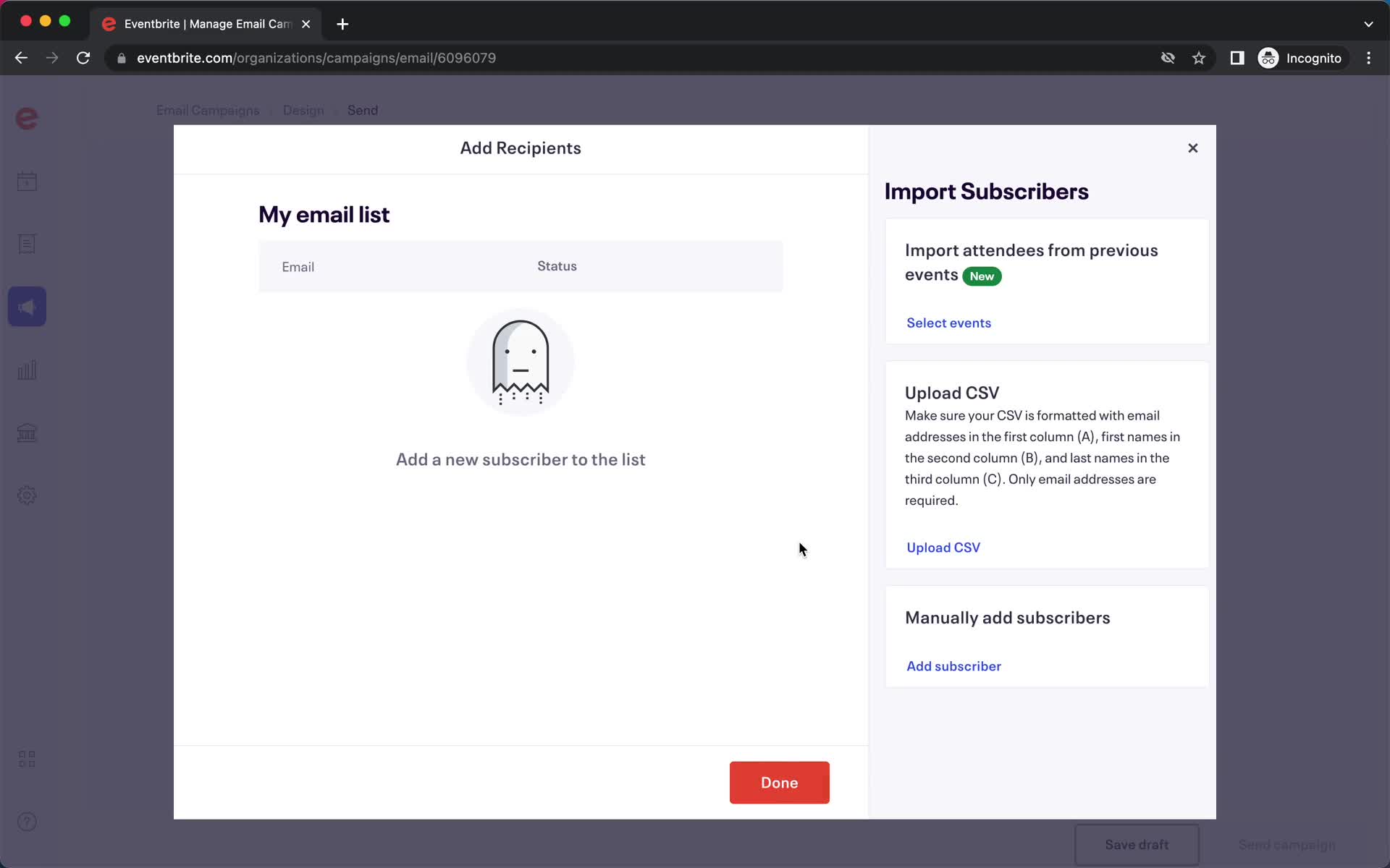 Creating an email campaign screenshot