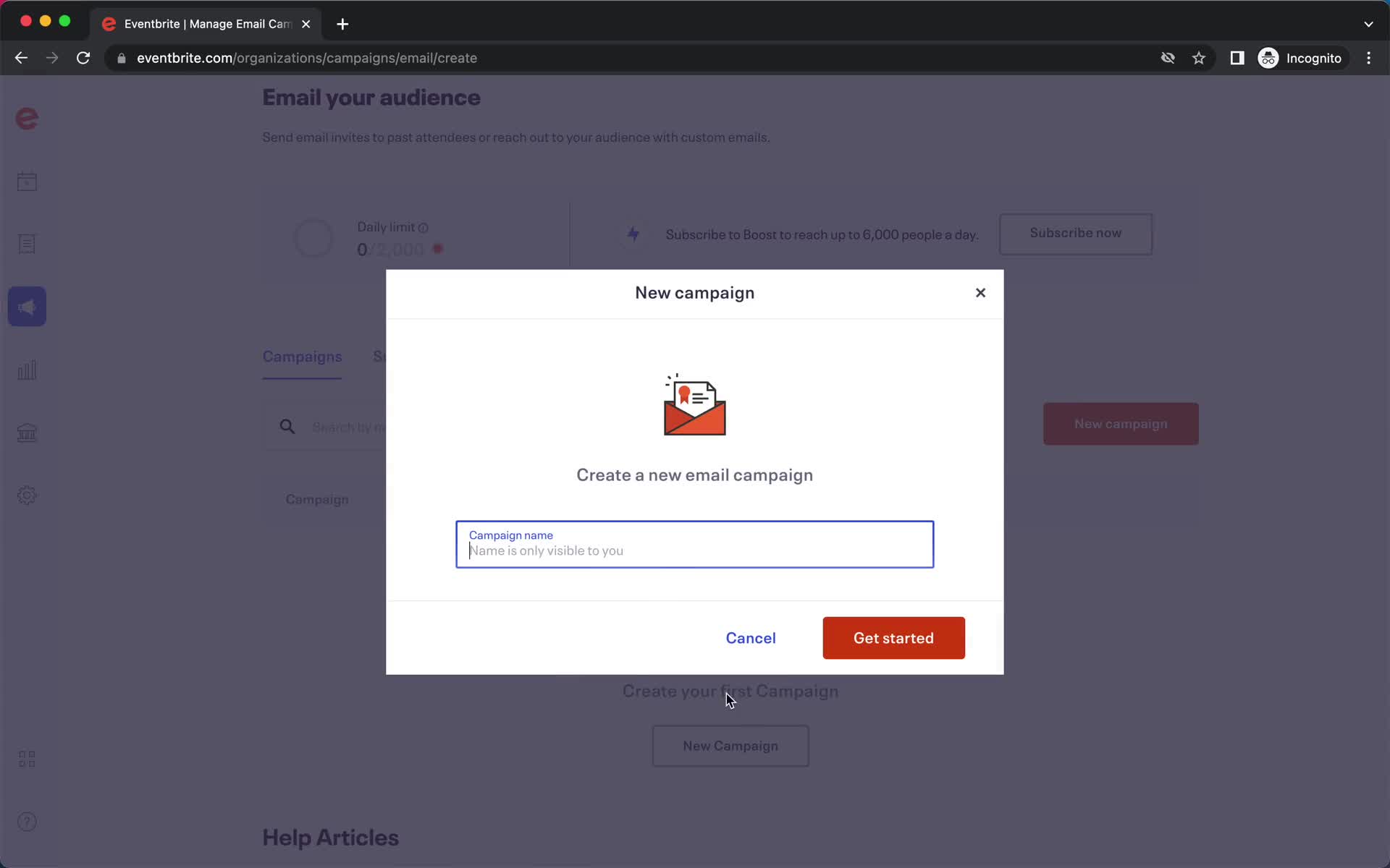 Creating an email campaign screenshot