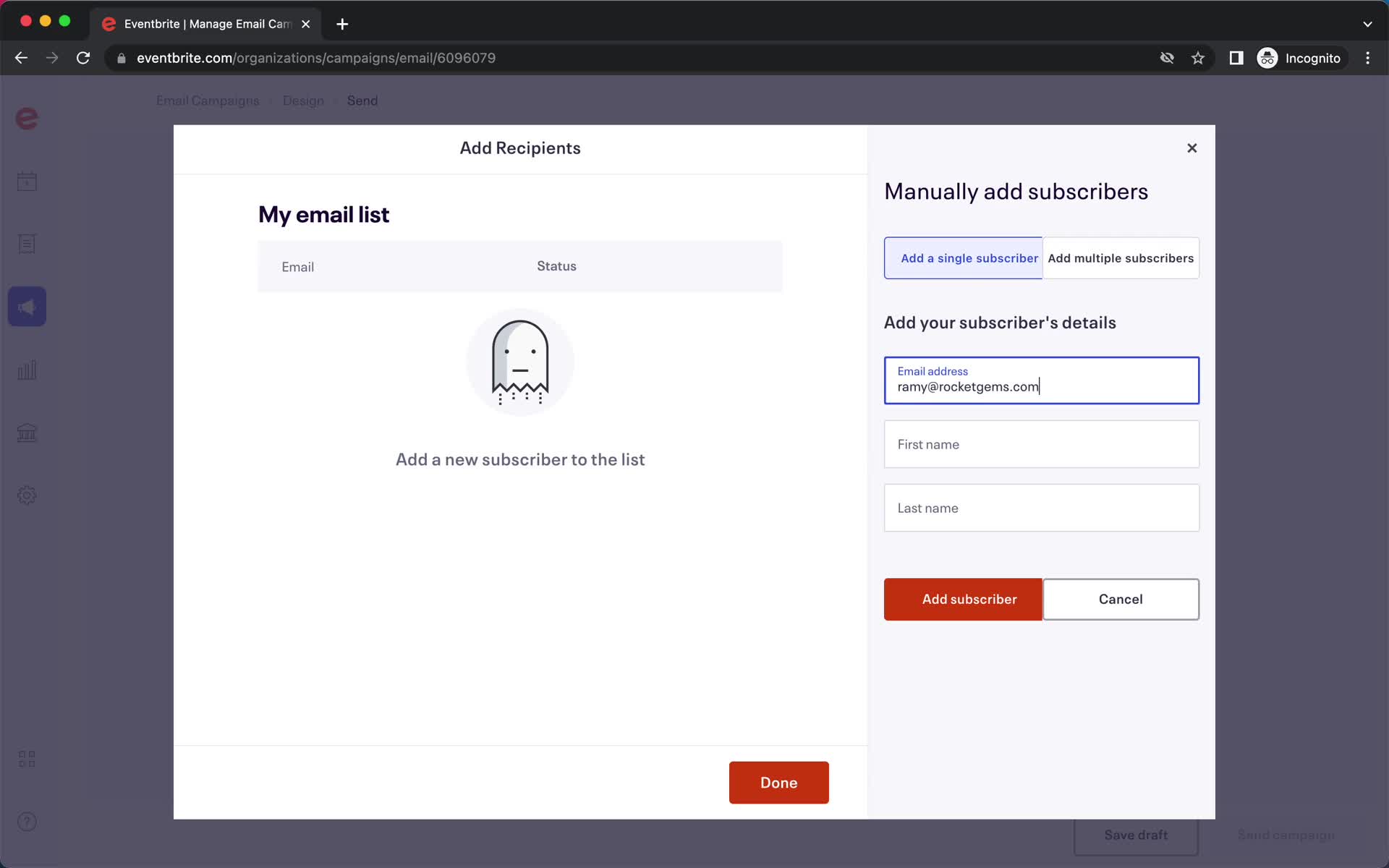 Creating an email campaign screenshot