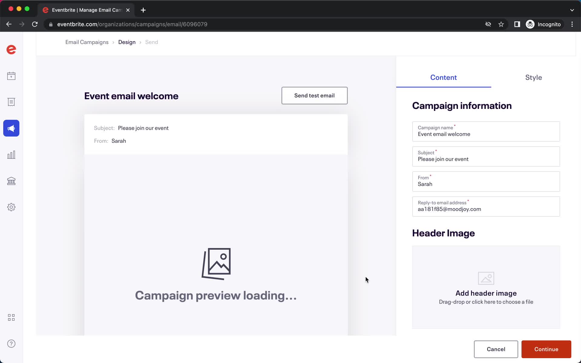 Creating an email campaign screenshot