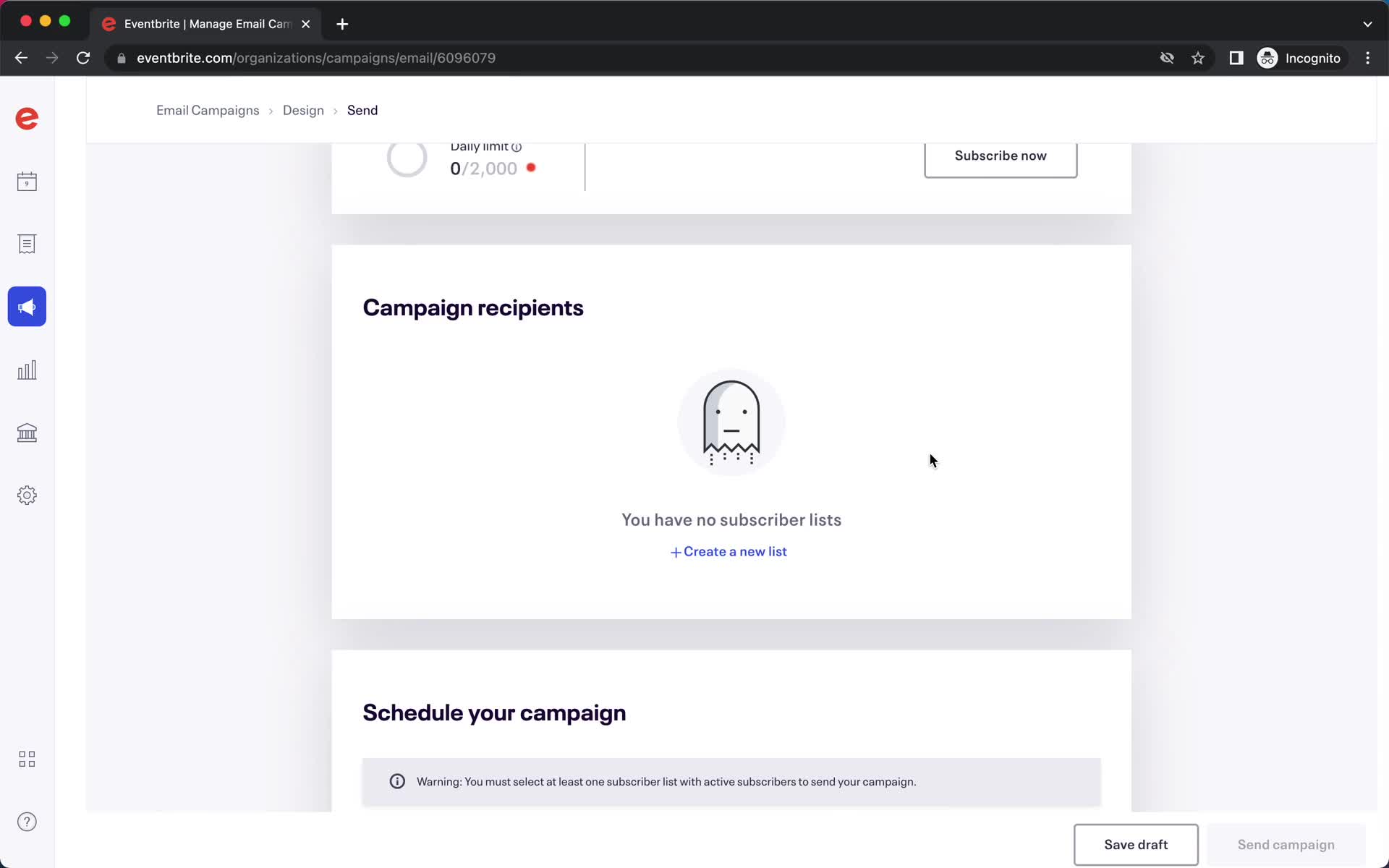 Creating an email campaign screenshot