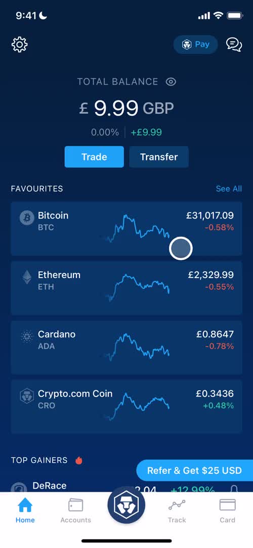Screenshot of Home on Exchange on Crypto.com user flow