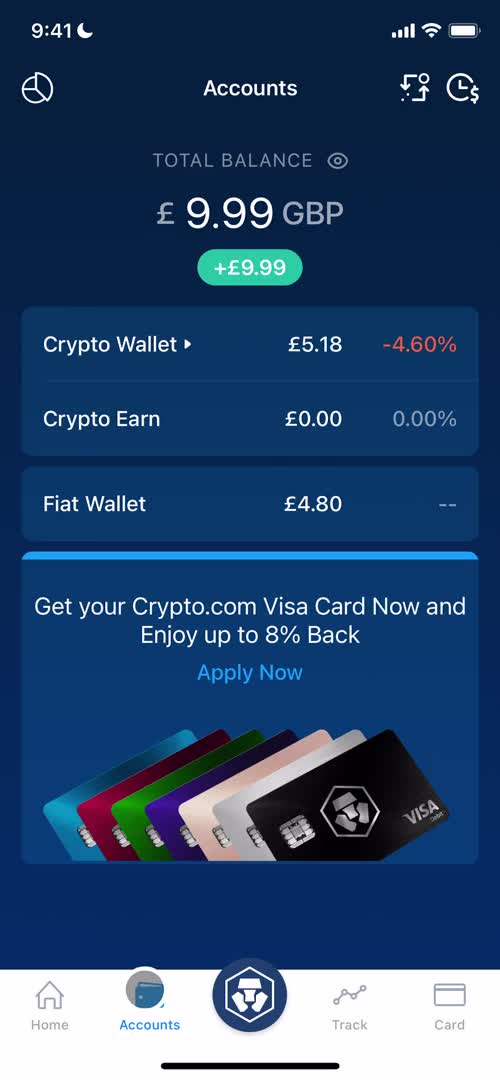 Screenshot of Accounts on Exchange on Crypto.com user flow