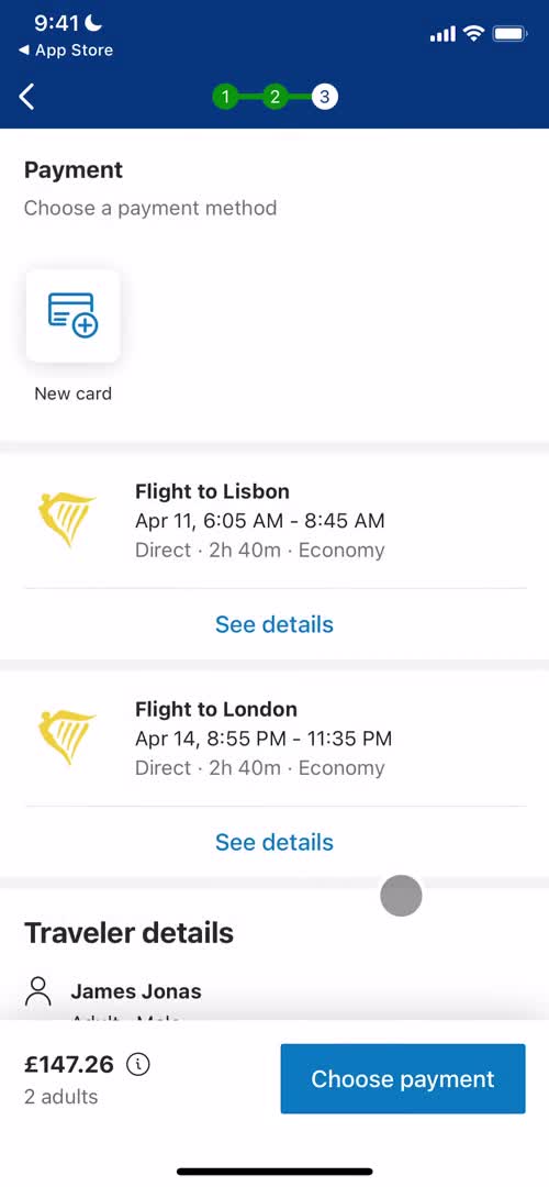 Finding flights screenshot