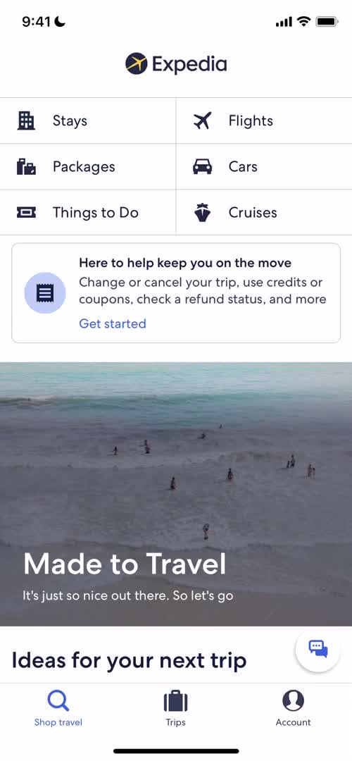 Screenshot of Home on Finding flights on Expedia user flow