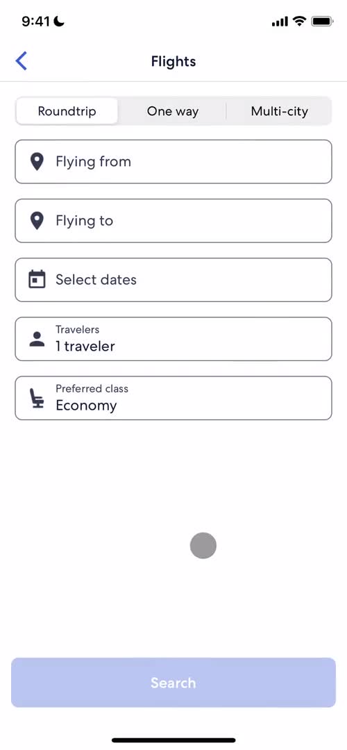 Screenshot of Search for flights on Finding flights on Expedia user flow
