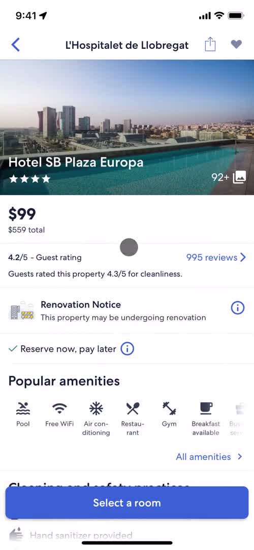 Finding hotels screenshot