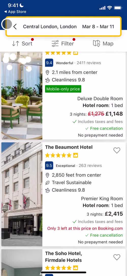 Finding hotels screenshot