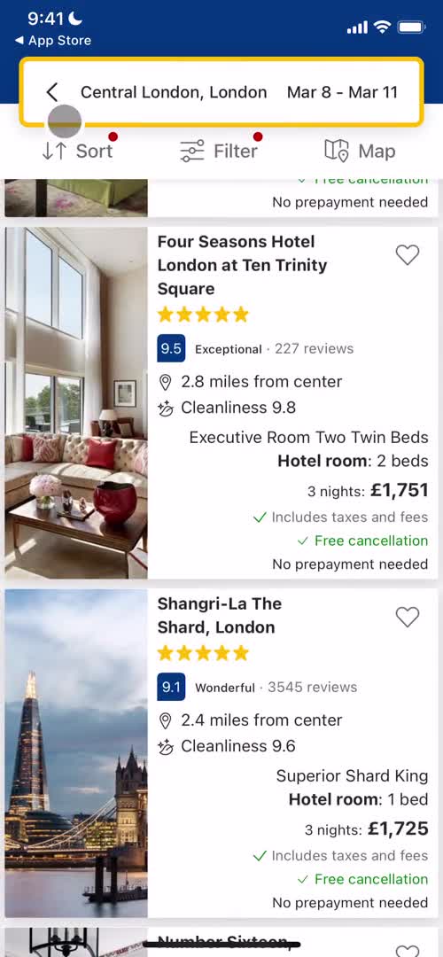 Finding hotels screenshot