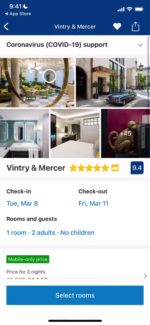 Finding hotels screenshot