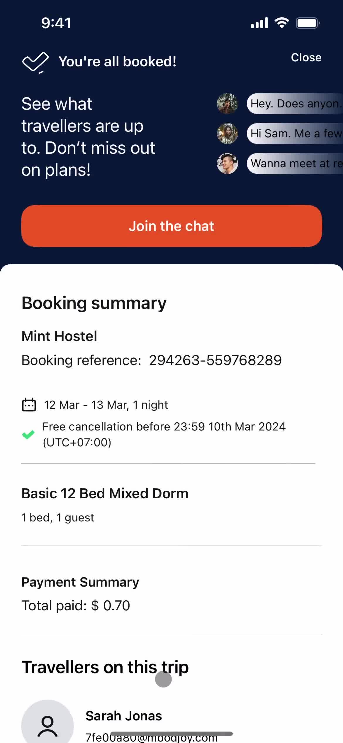 Booking a room screenshot