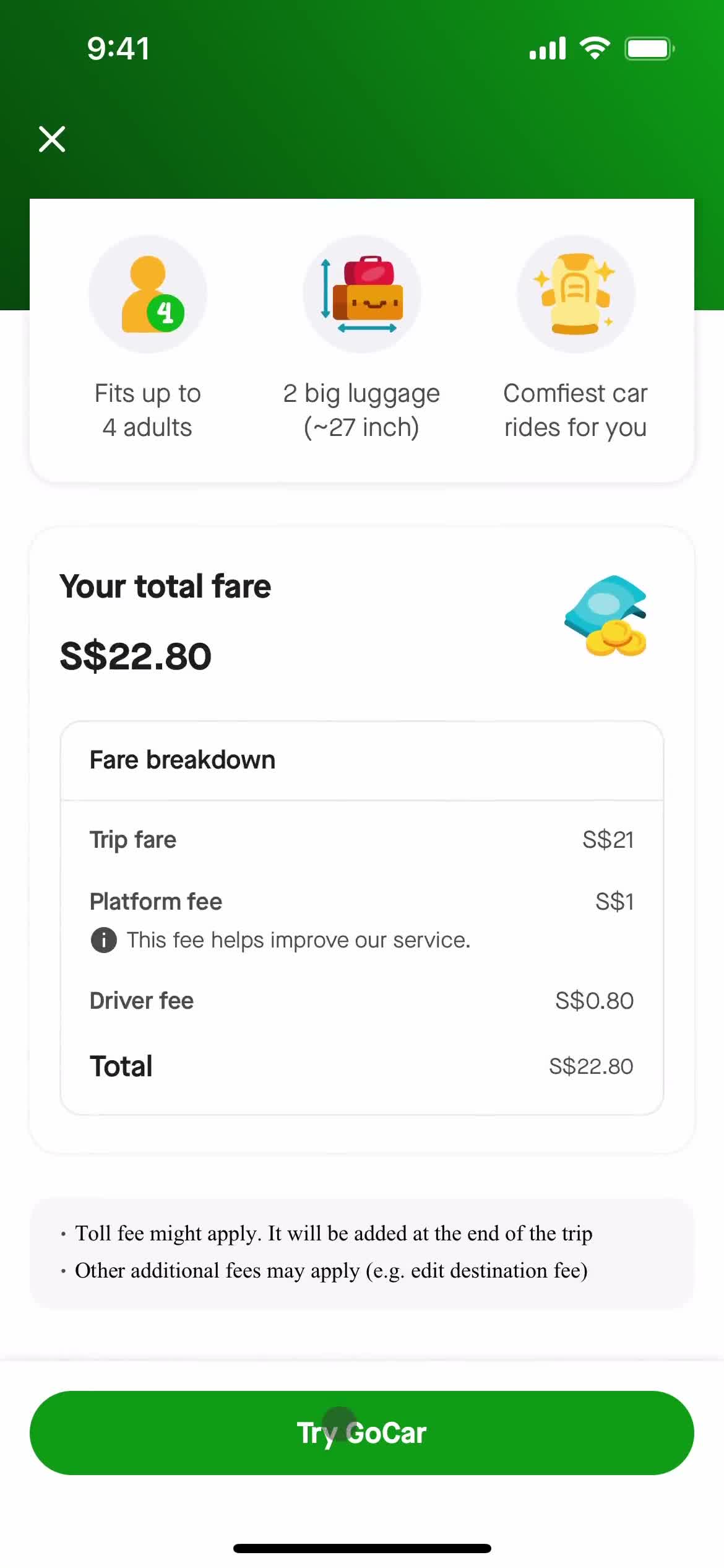 Booking a ride screenshot