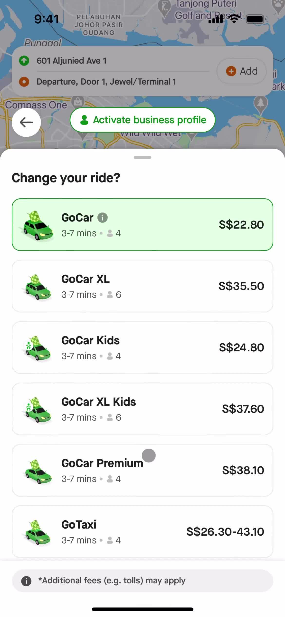 Booking a ride screenshot