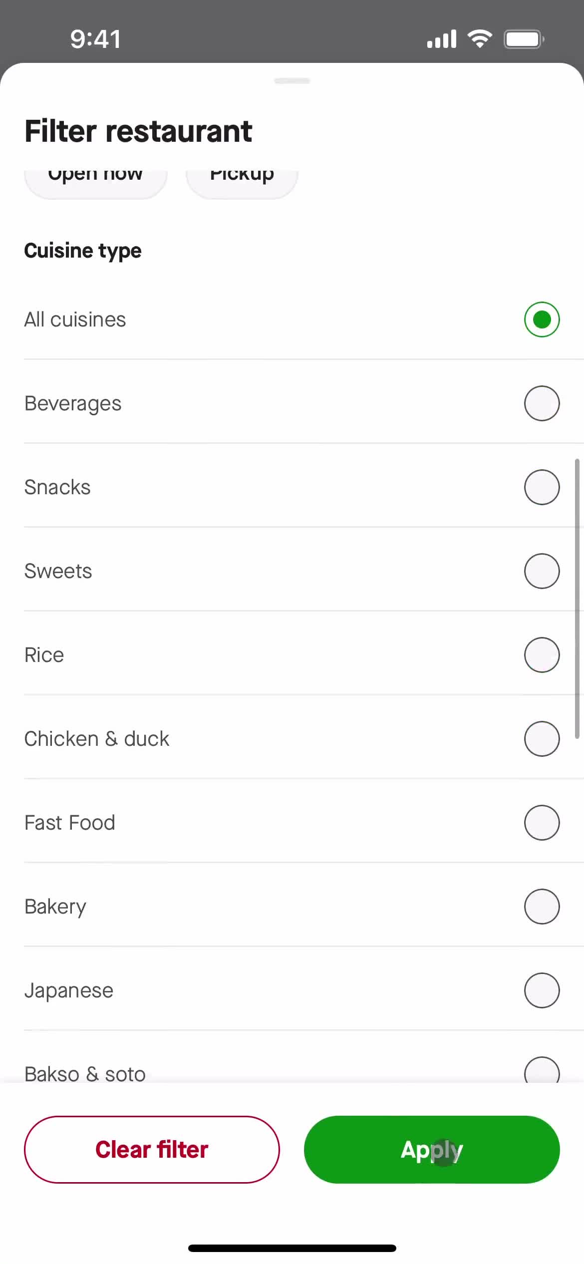 Ordering food screenshot