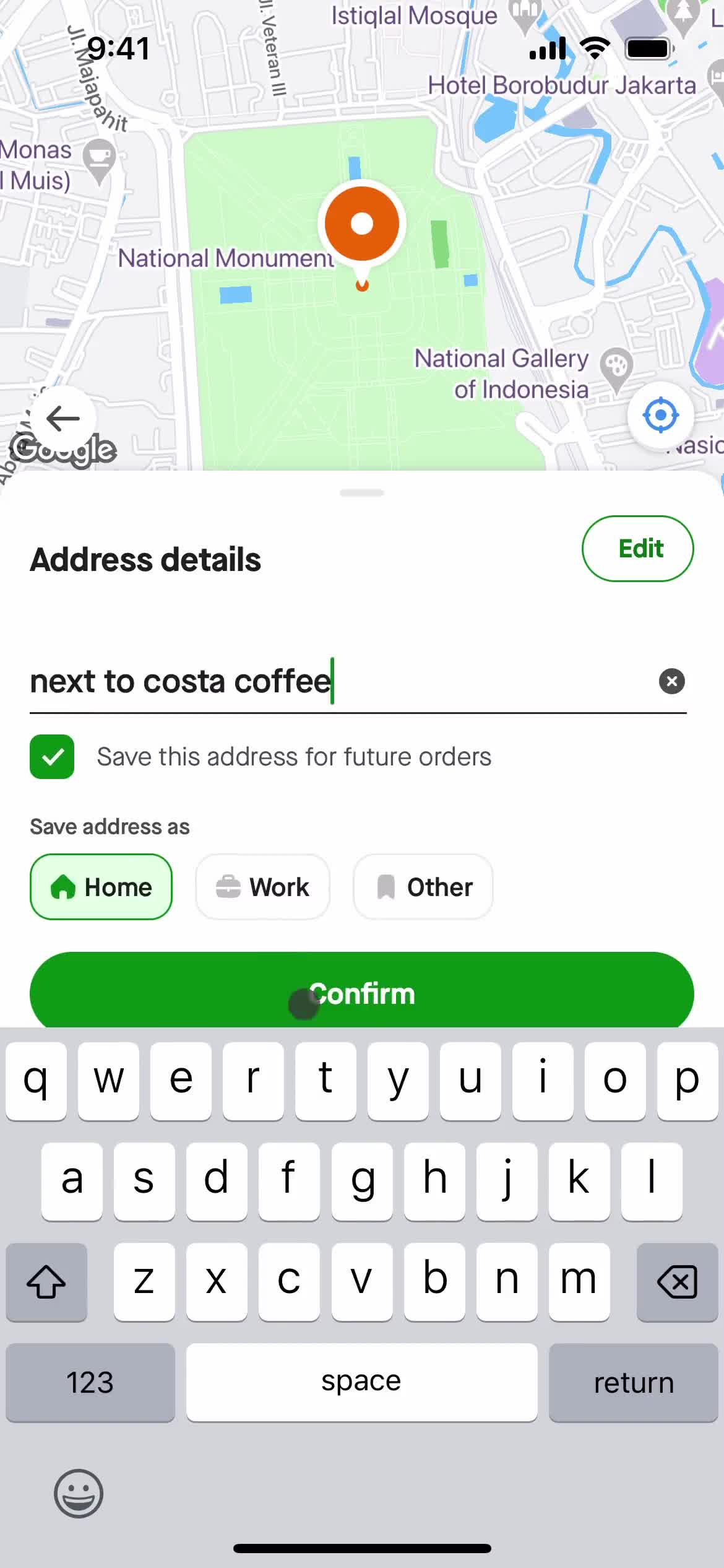 Ordering food screenshot