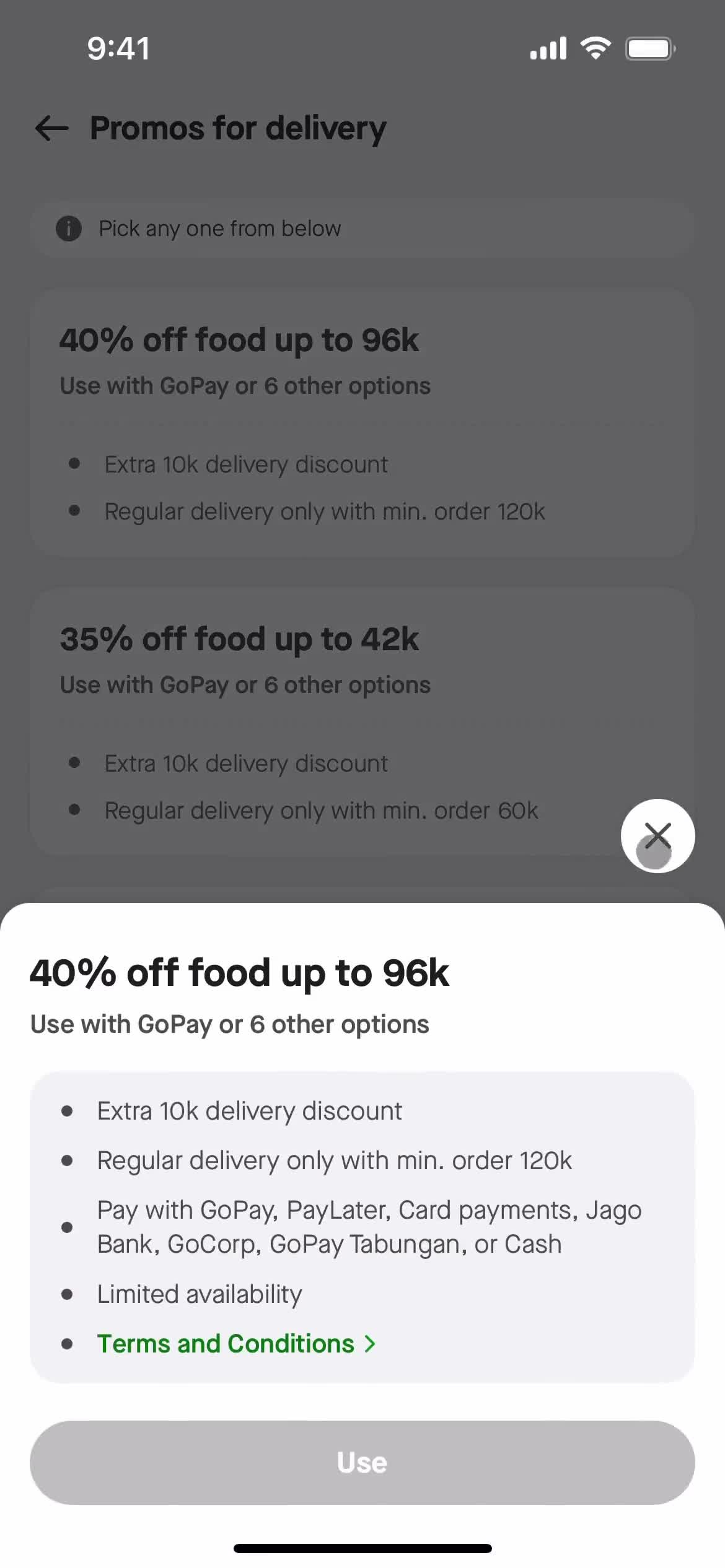 Ordering food screenshot