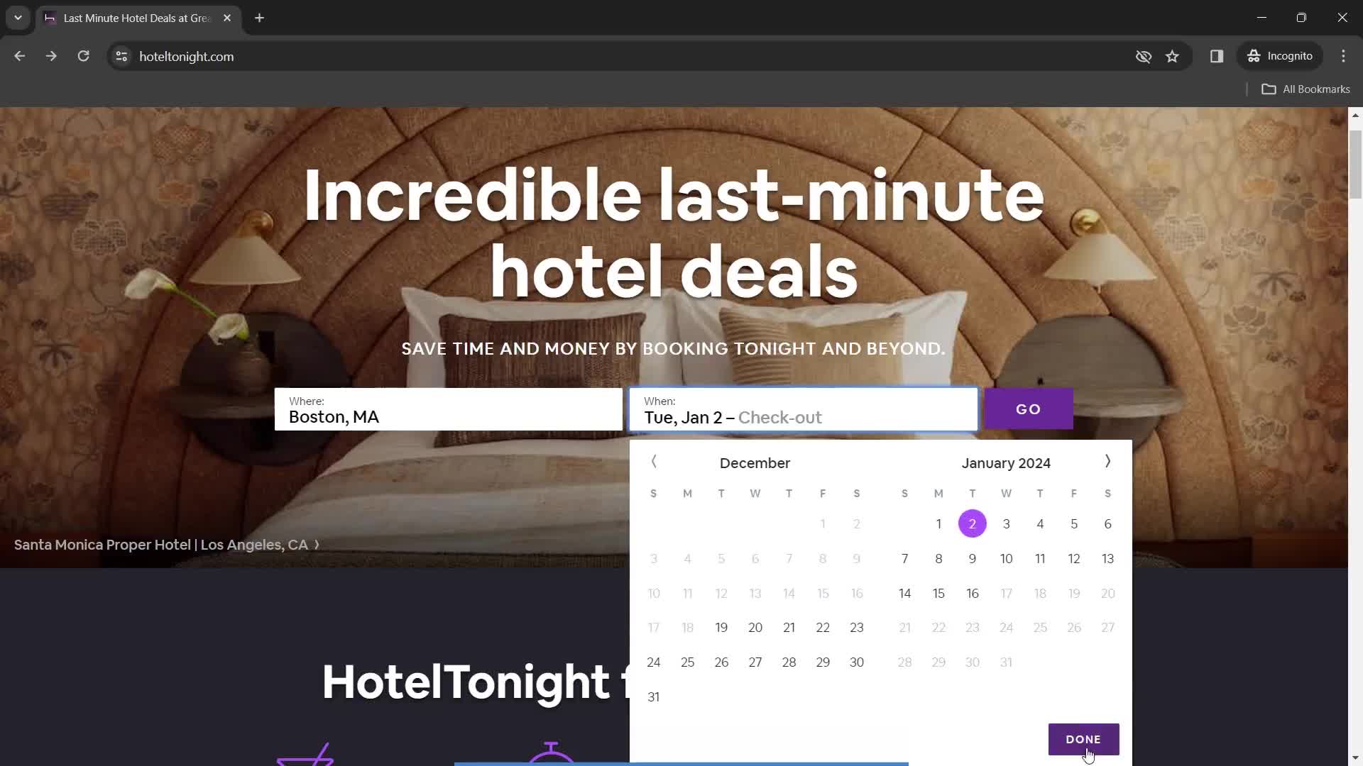 Finding hotels screenshot